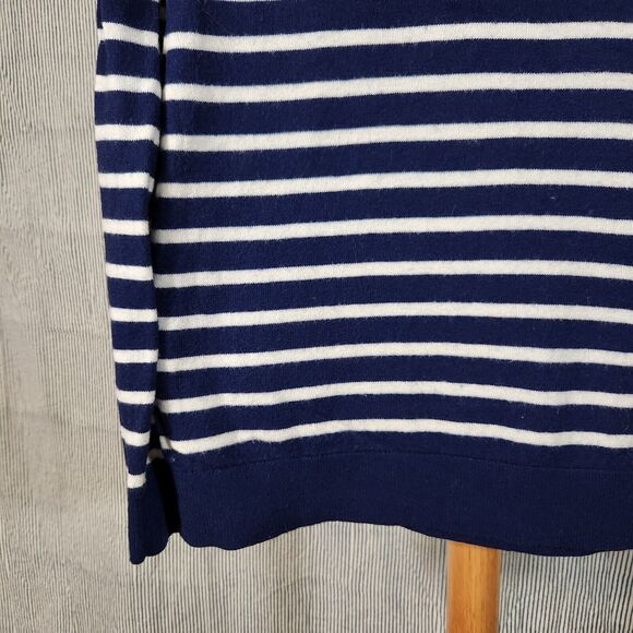 Talbots $89 Medium Gold Tinsel Whale Blue Striped Lambswool Nautical Sweater - Picture 3 of 10